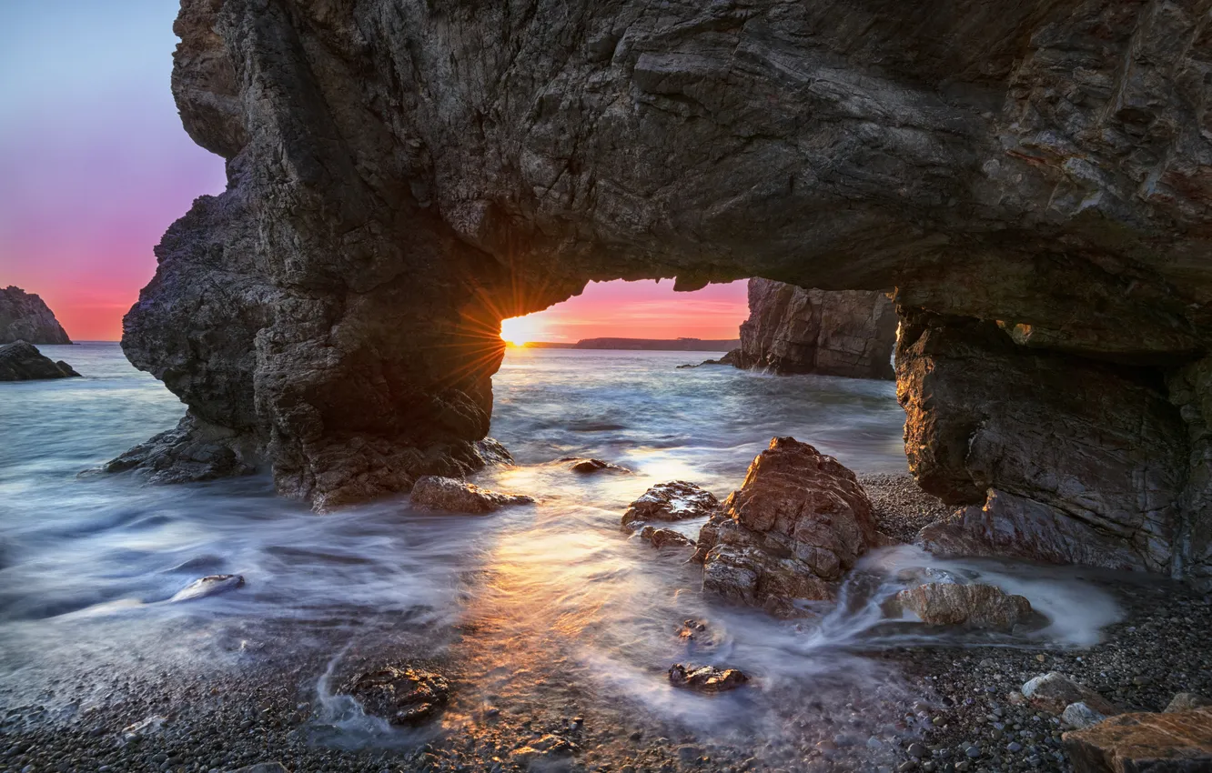 Photo wallpaper sea, light, rocks, arch