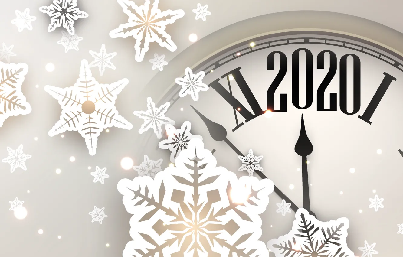 Photo wallpaper winter, snowflakes, holiday, watch, New year, Christmas, New Year, 2020