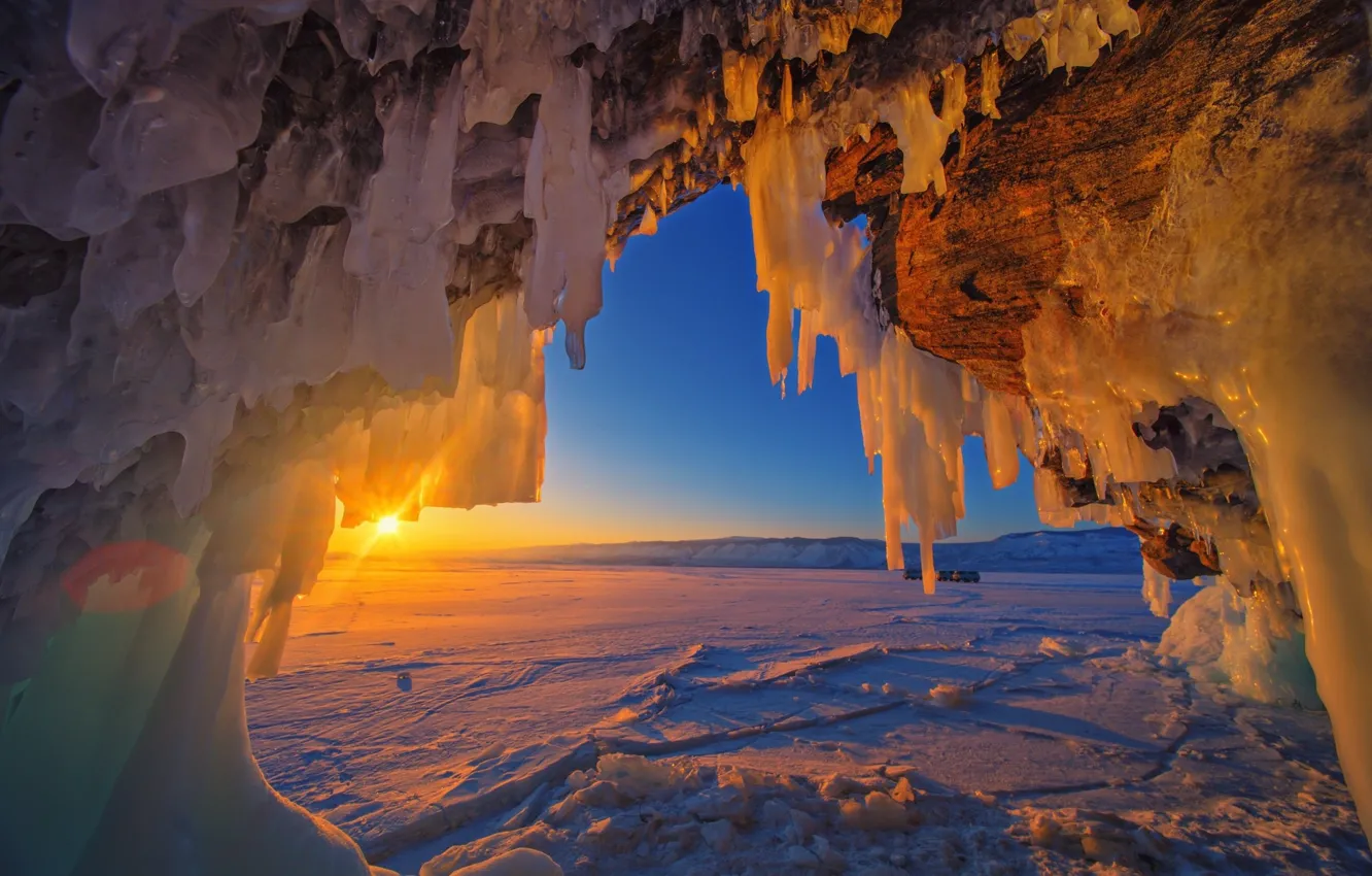 Photo wallpaper landscape, nature, ice, the evening