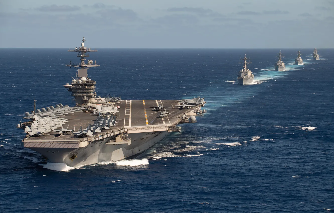 Photo wallpaper Pacific Ocean, aircraft carrier, USS Theodore Roosevelt, CVN 71, TR Strike Group