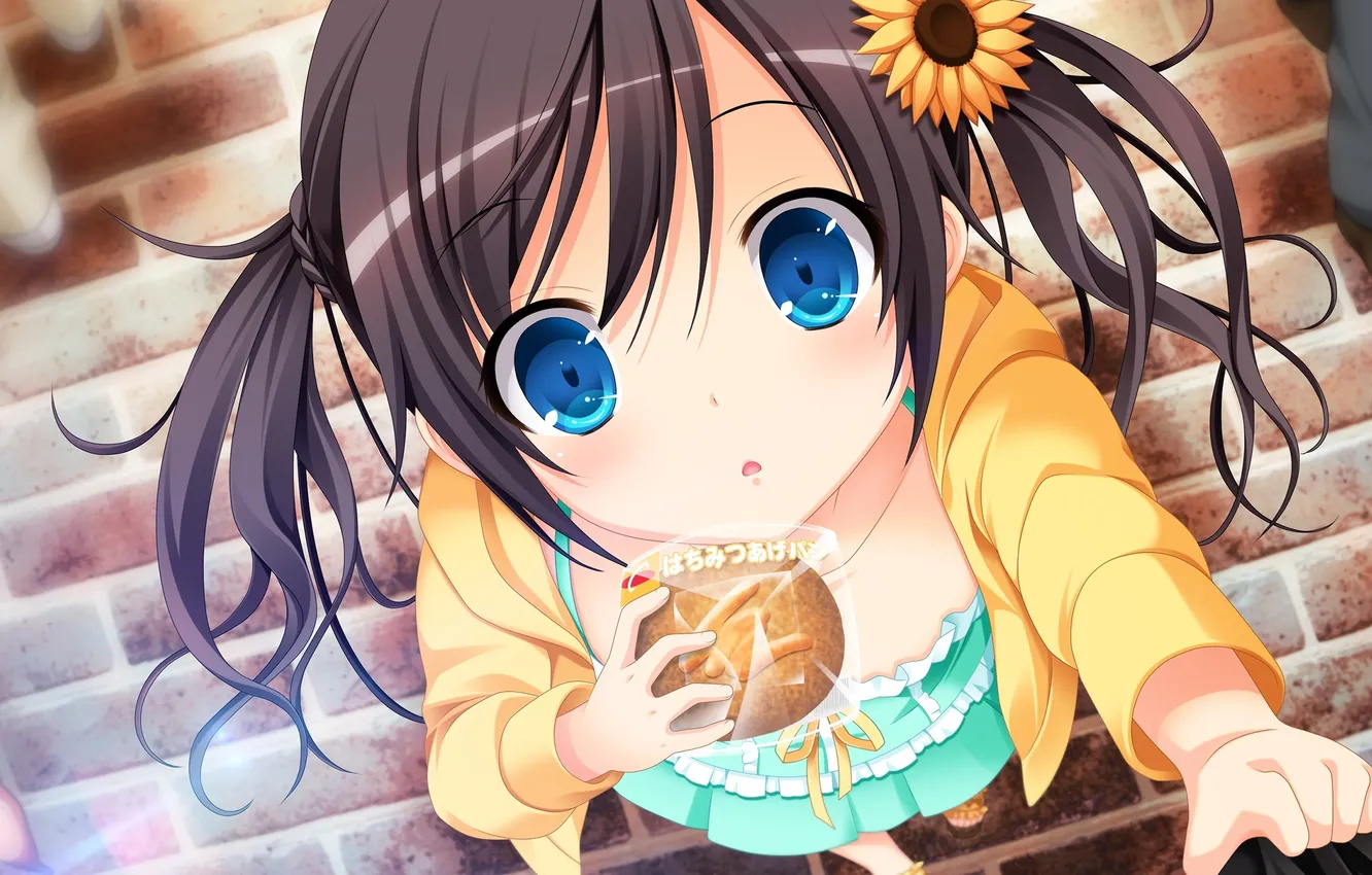 Photo wallpaper eyes, sunflowers, flowers, face, people, anime, art, girl