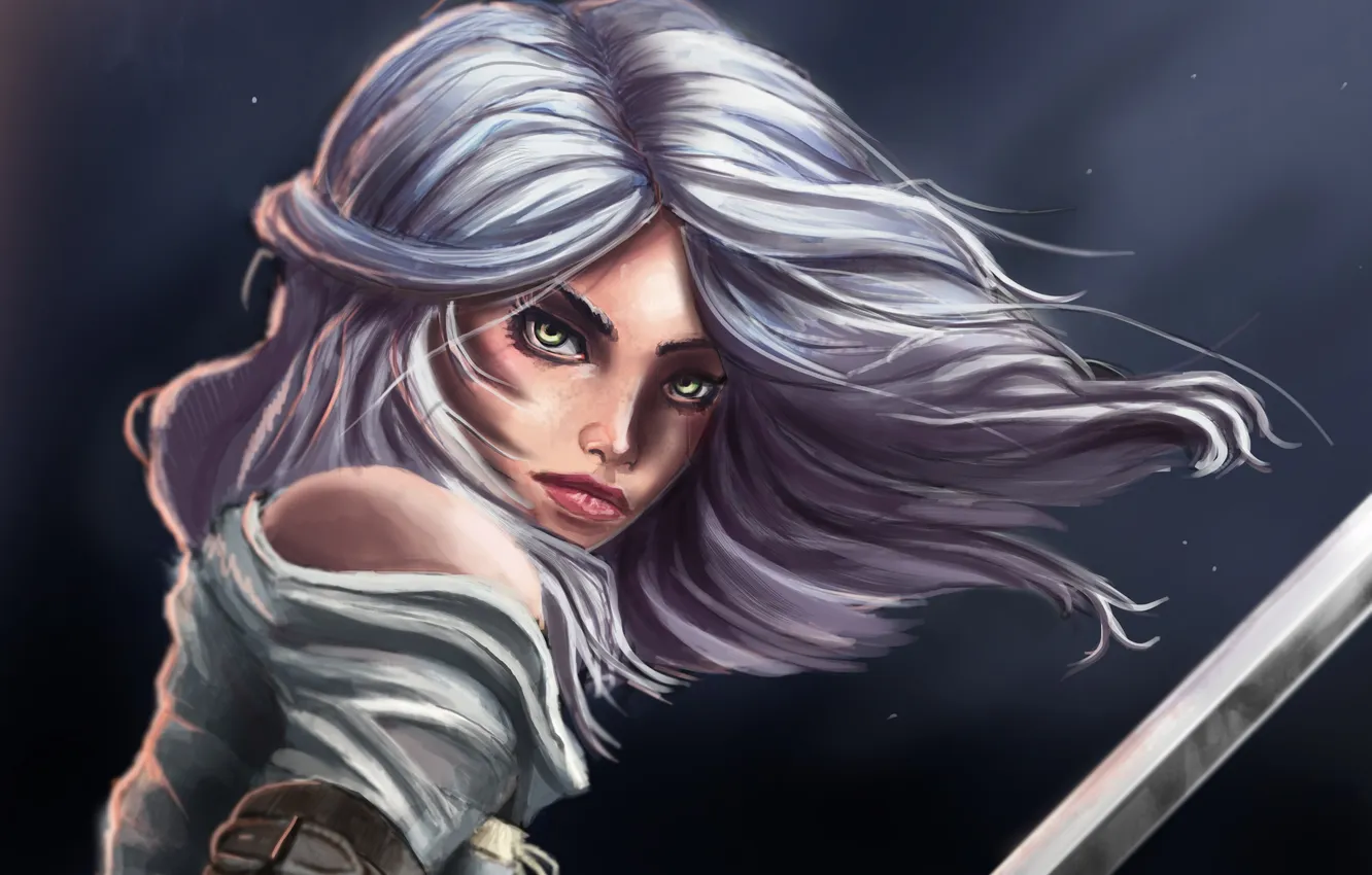 Photo wallpaper look, weapons, green eyes, Witcher 3: Wild Hunt, Cirilla