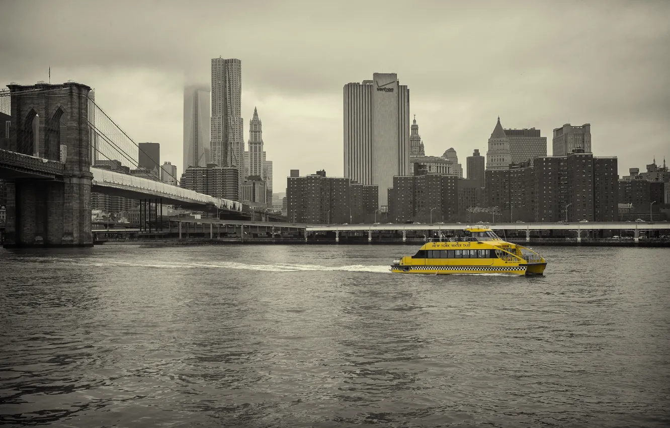 Photo wallpaper river, home, taxi, New York, cityscape