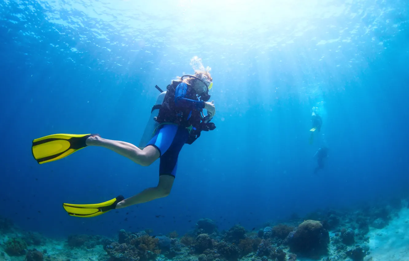 Photo wallpaper ocean, diving, diving suit