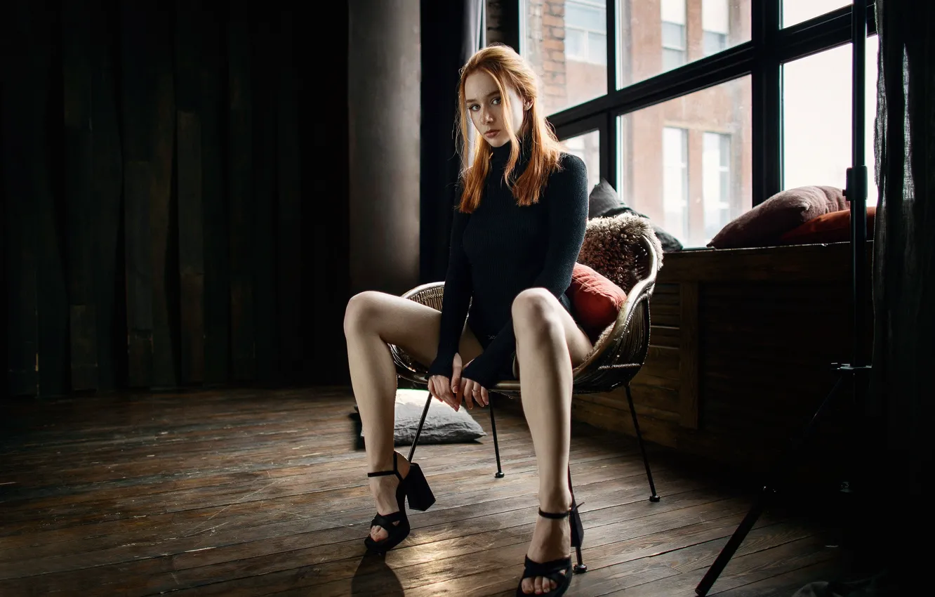 Photo wallpaper look, girl, pose, red, legs, redhead, Maksim Chuprin, Elizaveta Kurilko