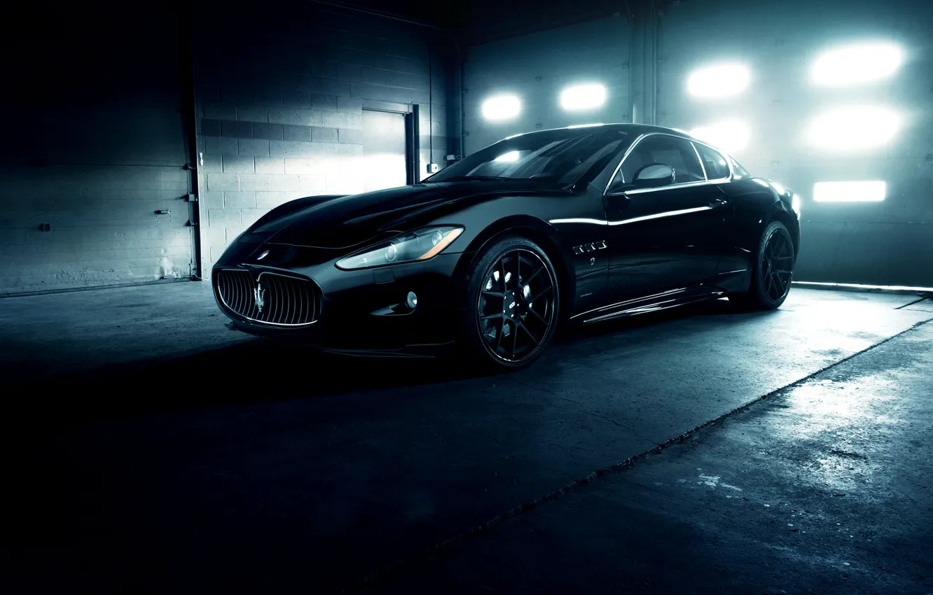 Photo wallpaper Maserati, Front, GranTurismo, Black, Wheels, Garage, ADV.1, Ligth