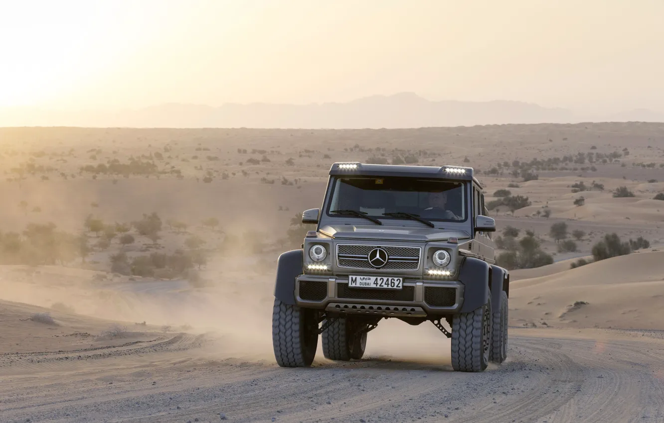 Photo wallpaper Mercedes-Benz, Sand, Desert, AMG, SUV, G63, The front, 6x6