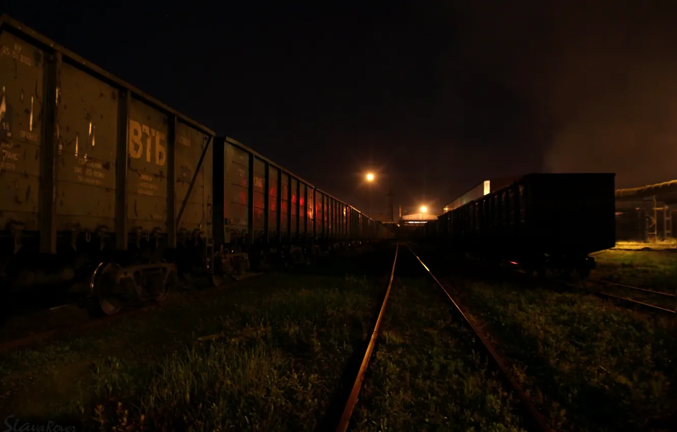 Photo wallpaper night, station, railroad