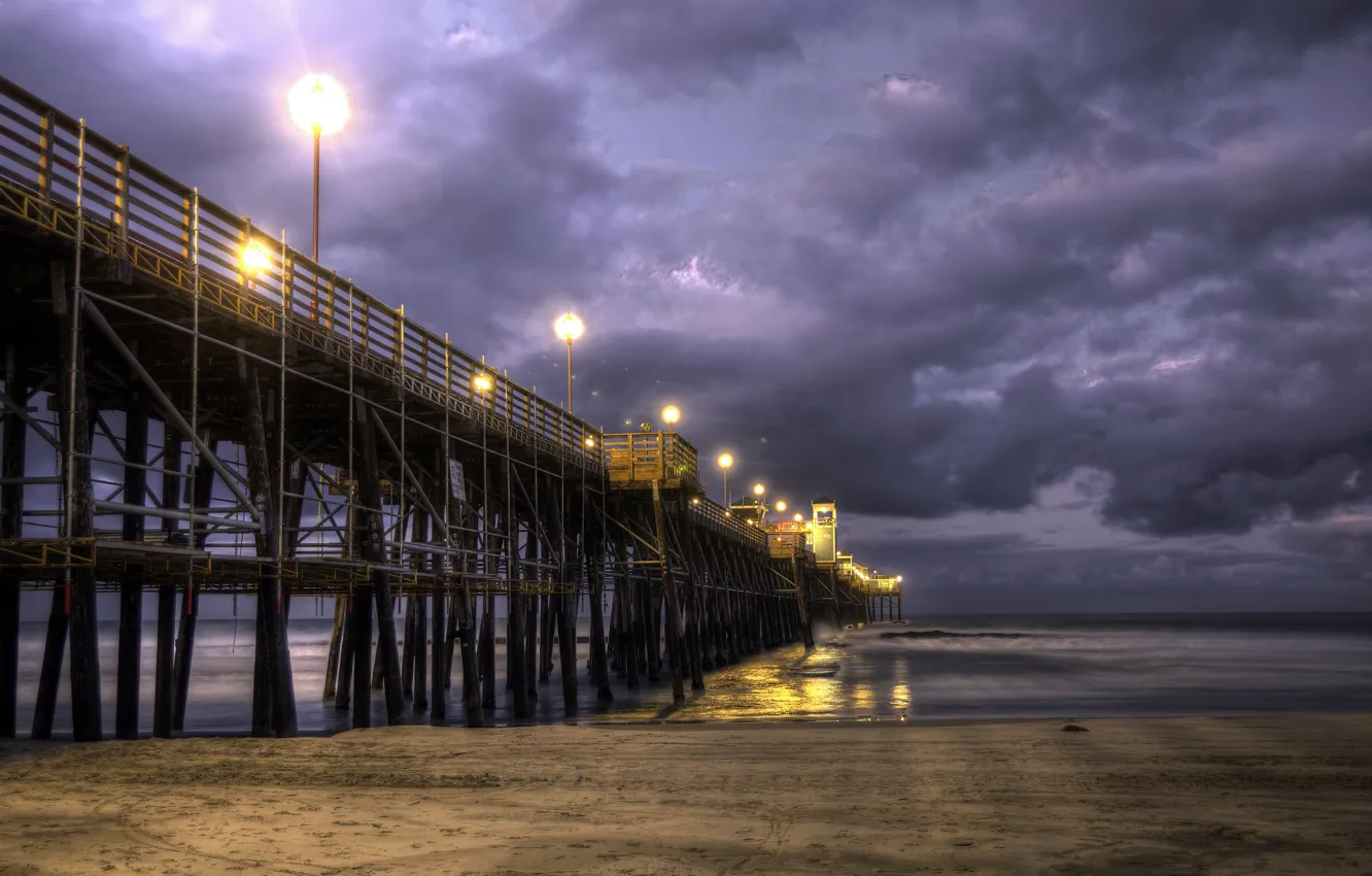 Photo wallpaper United States, California, Sunrise, Oceanside, Oceanside Pier