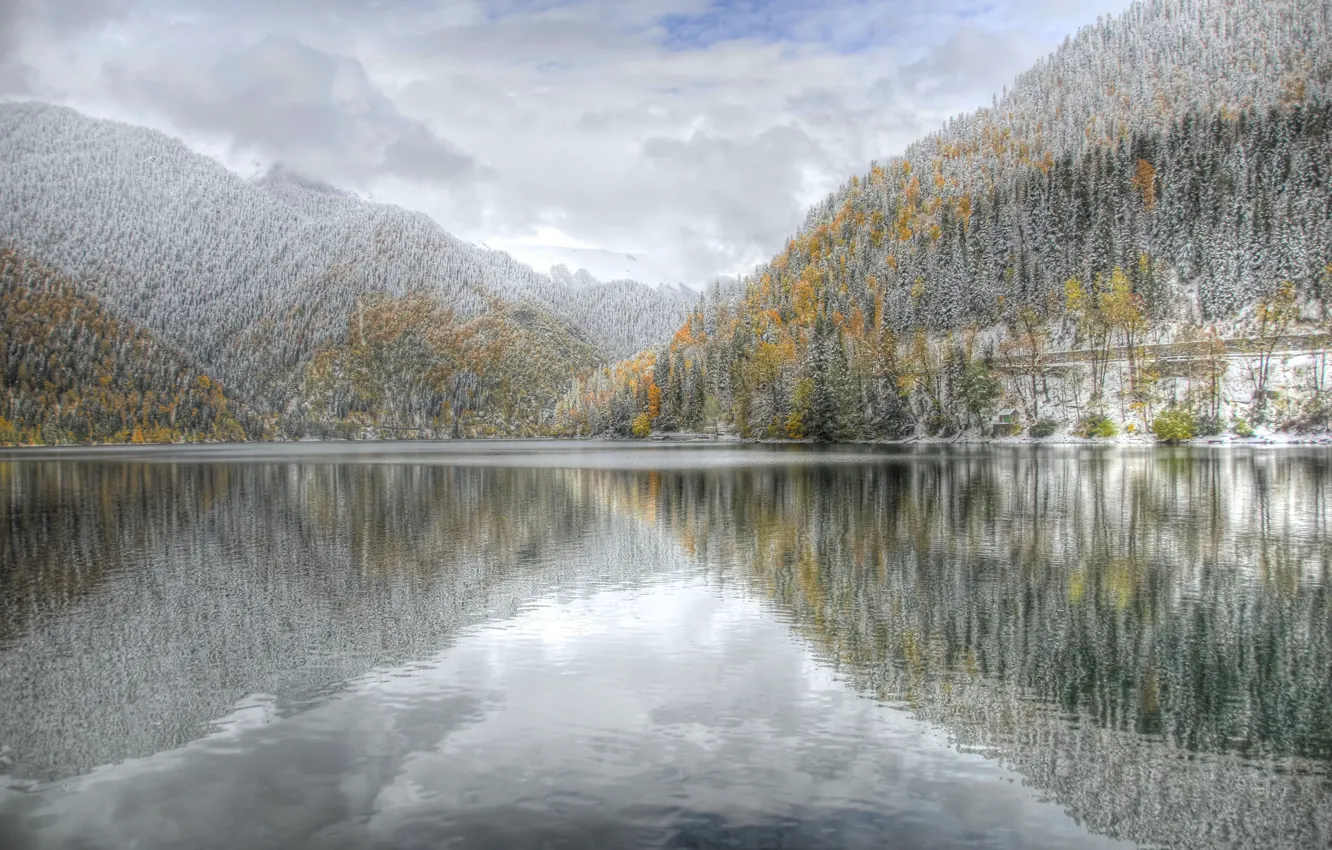 Photo wallpaper winter, mountains, lake, Abkhazia, Riza