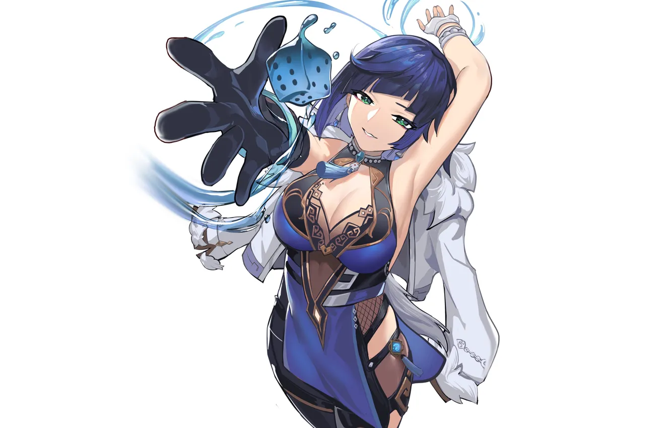 Photo wallpaper girl, hot, sexy, boobs, blue, anime, pretty, breasts