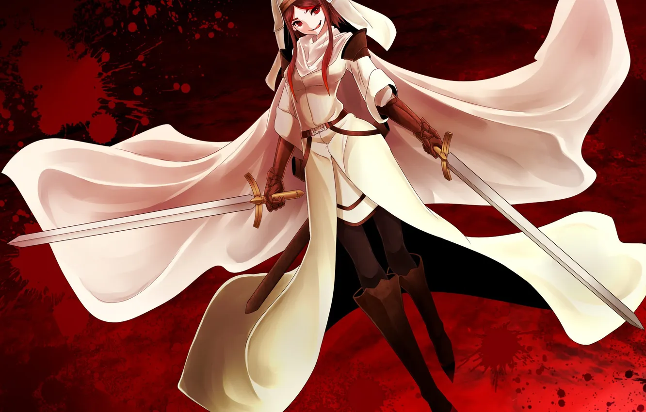 Photo wallpaper girl, blood, sword, red eyes