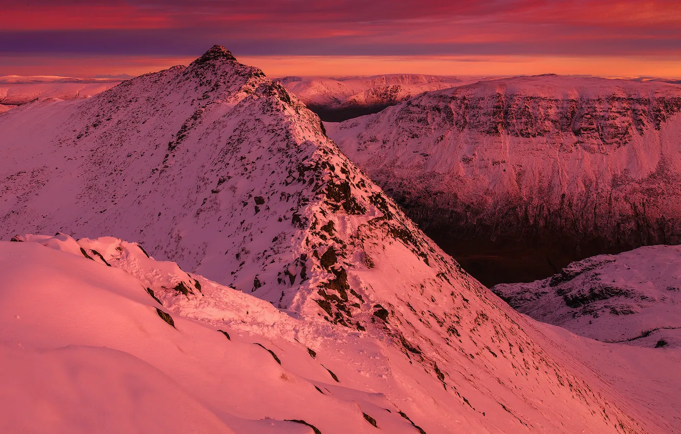 Photo wallpaper winter, sunset, mountains, Winter Sunset