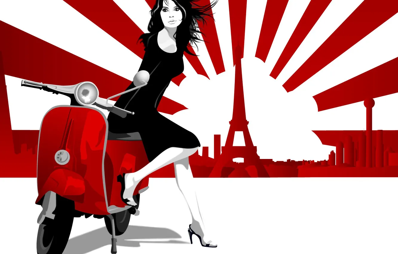 Photo wallpaper girl, Paris, moped