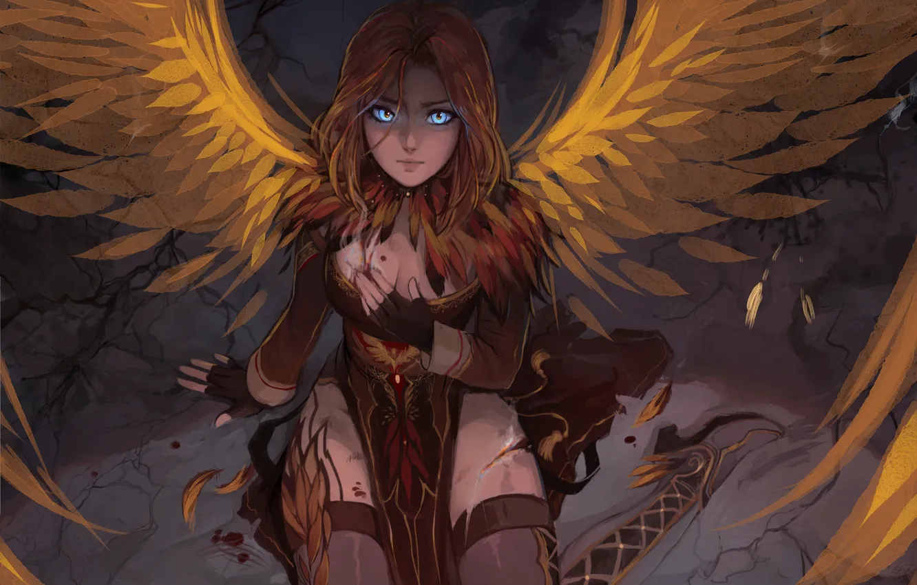 Photo wallpaper look, girl, pose, wings, angel, fantasy, art, art