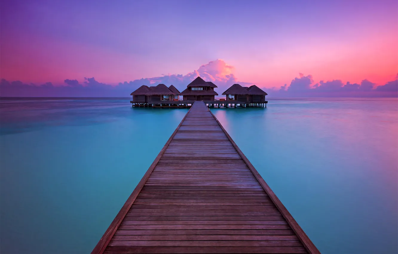 Photo wallpaper sunset, the ocean, pierce, resort, Bungalow, Maldives, Per Aquum, Fushi