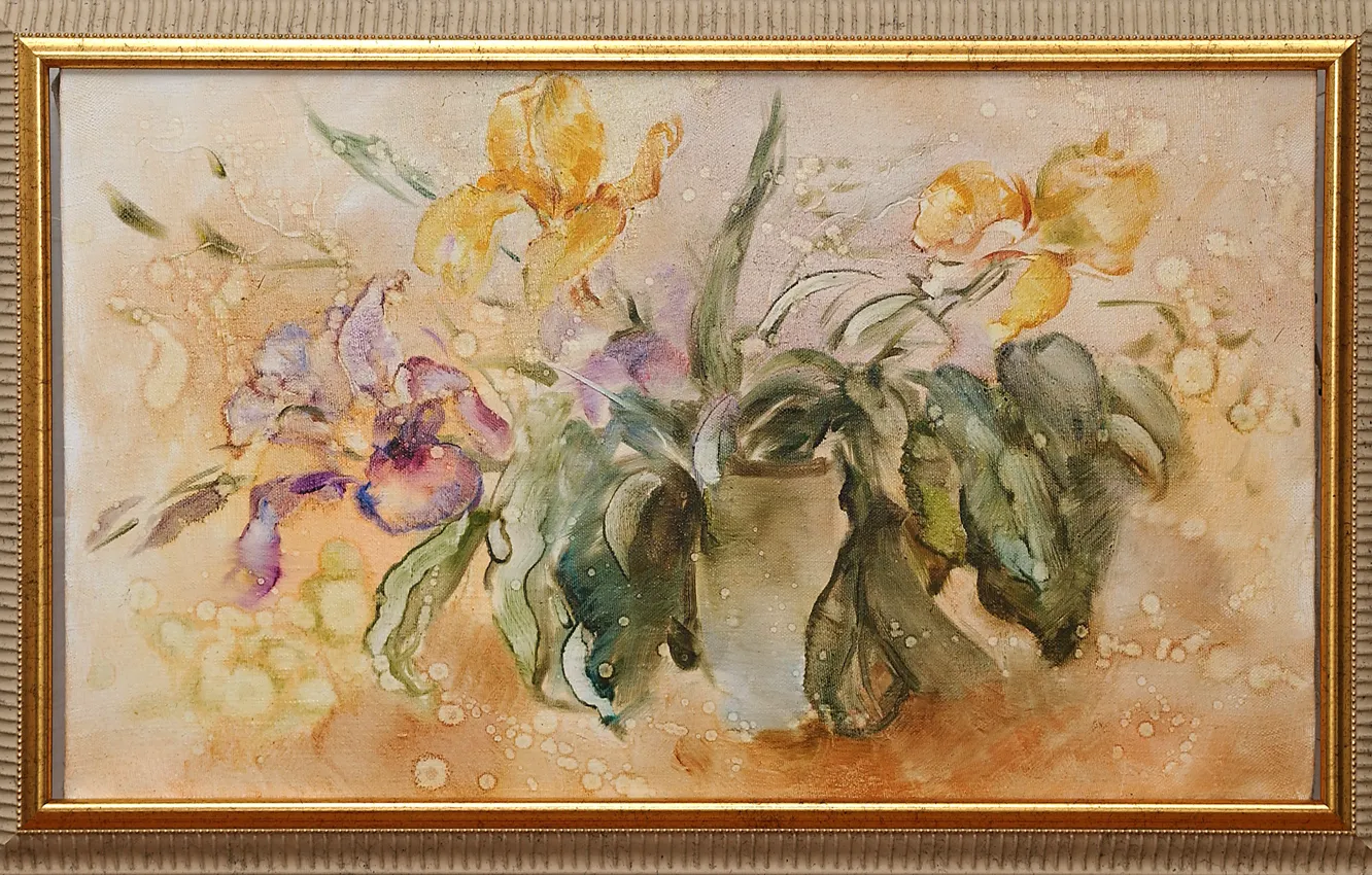 Photo wallpaper drops, flowers, picture, purple, yellow, Still life, Sfumato, gift painting