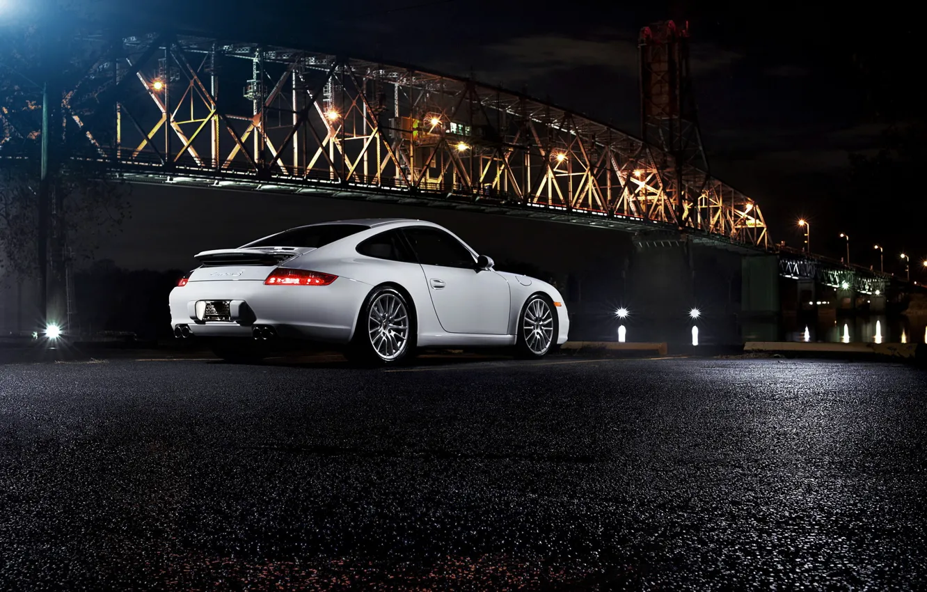 Photo wallpaper night, bridge, Porsche, porsche 911 carrera