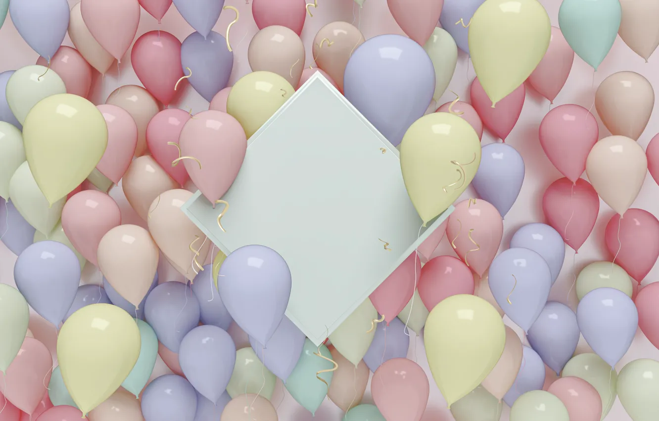 Photo wallpaper yellow, rendering, birthday, holiday, balls, squares, pink, serpentine