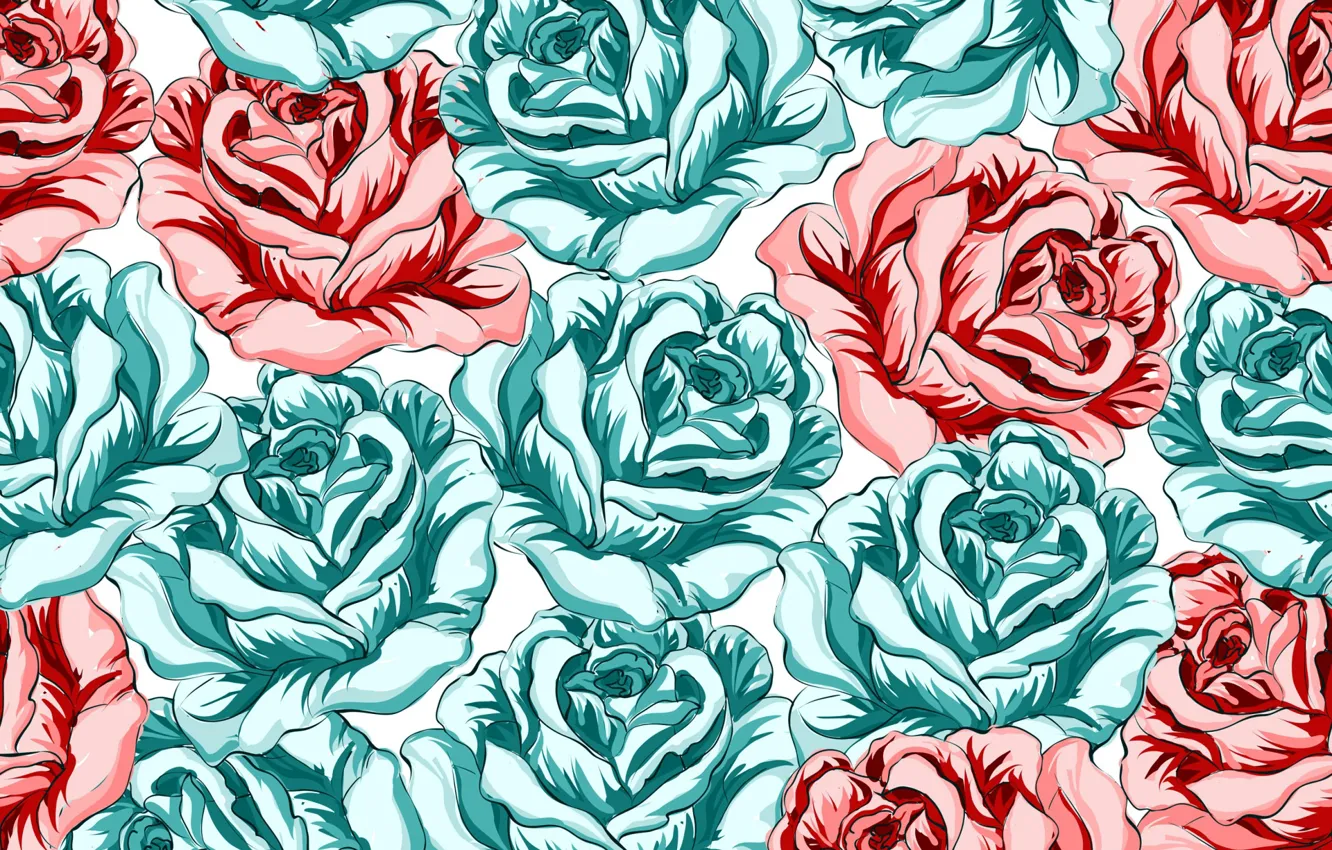 Photo wallpaper background, roses, red, buds, Roses, turquoise
