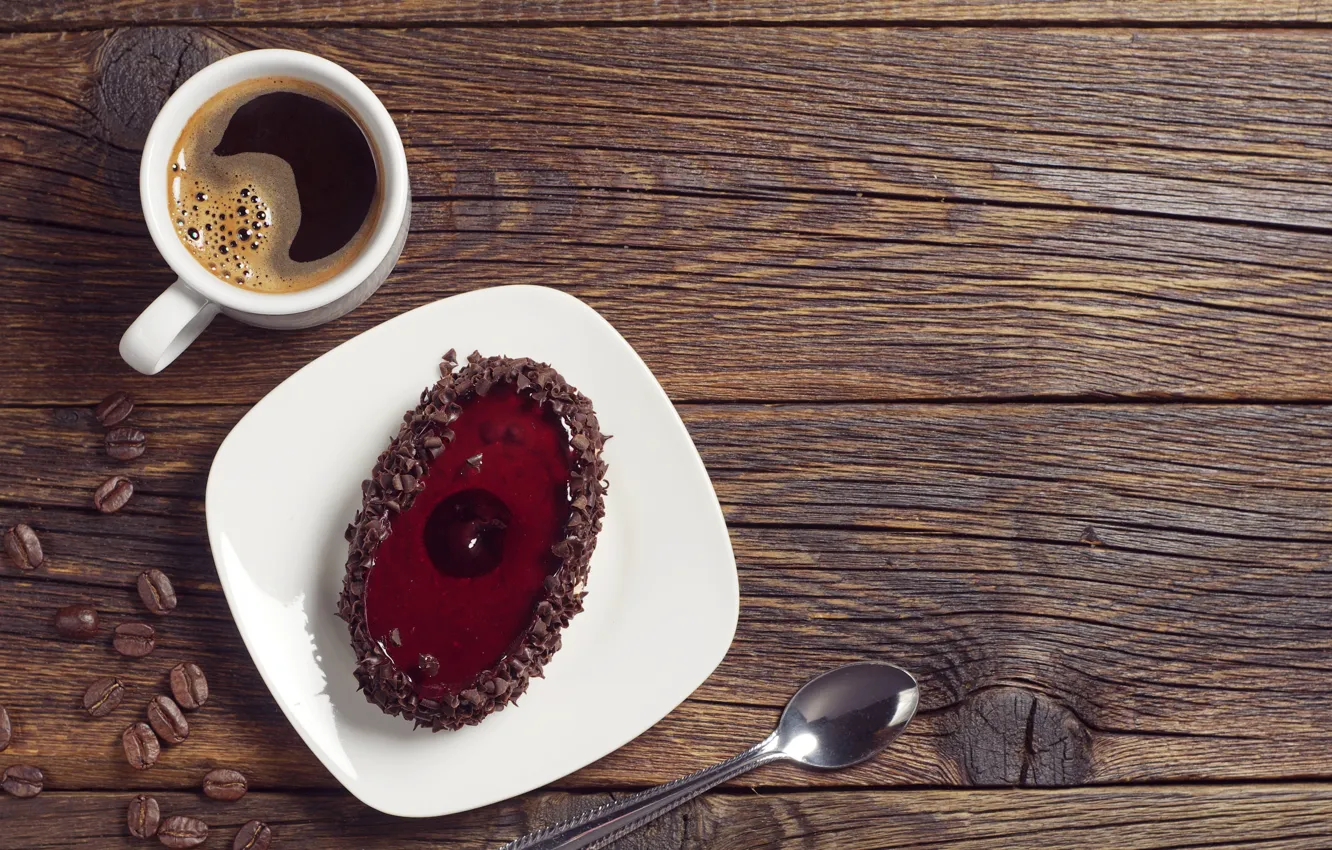 Photo wallpaper table, Board, coffee, grain, plate, spoon, Cup, drink