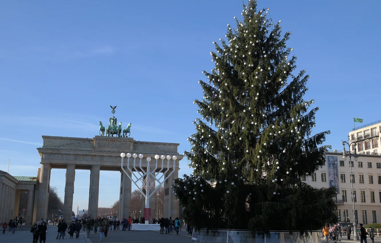 Photo wallpaper holiday, spruce, Germany, Berlin, Brandenburg gate