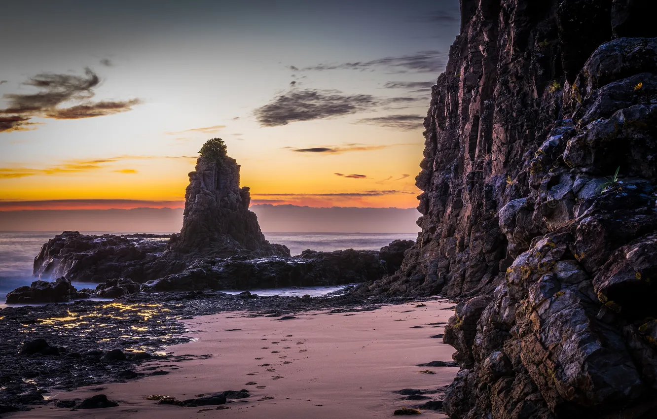 Photo wallpaper the ocean, rocks, dawn, Australia, New South Wales, Kiama Downs