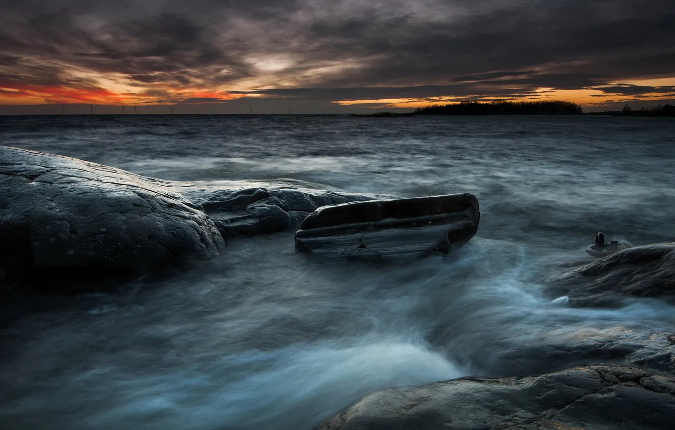 Photo wallpaper sea, landscape, sunset