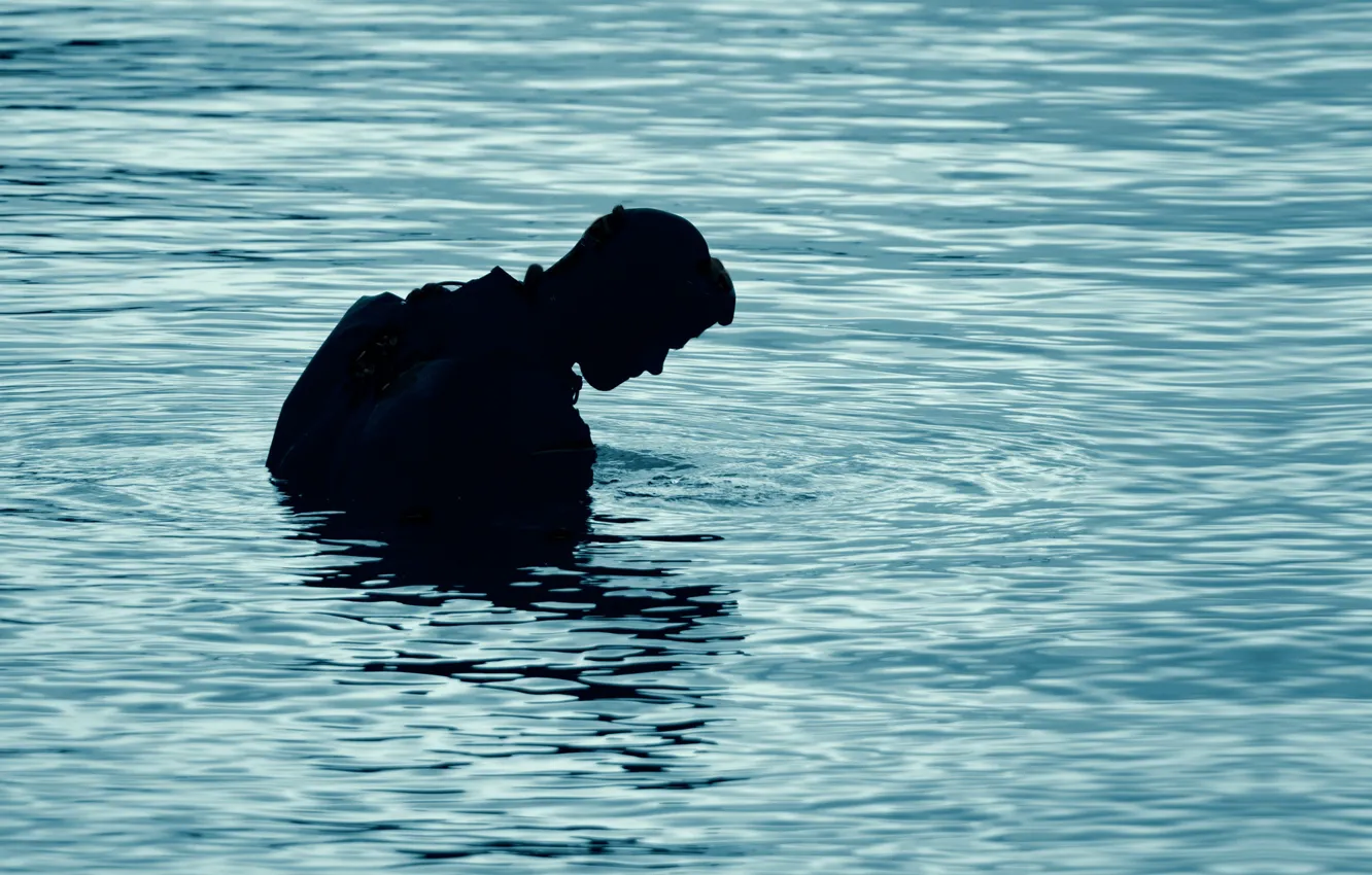 Photo wallpaper lake, silhouette, diving