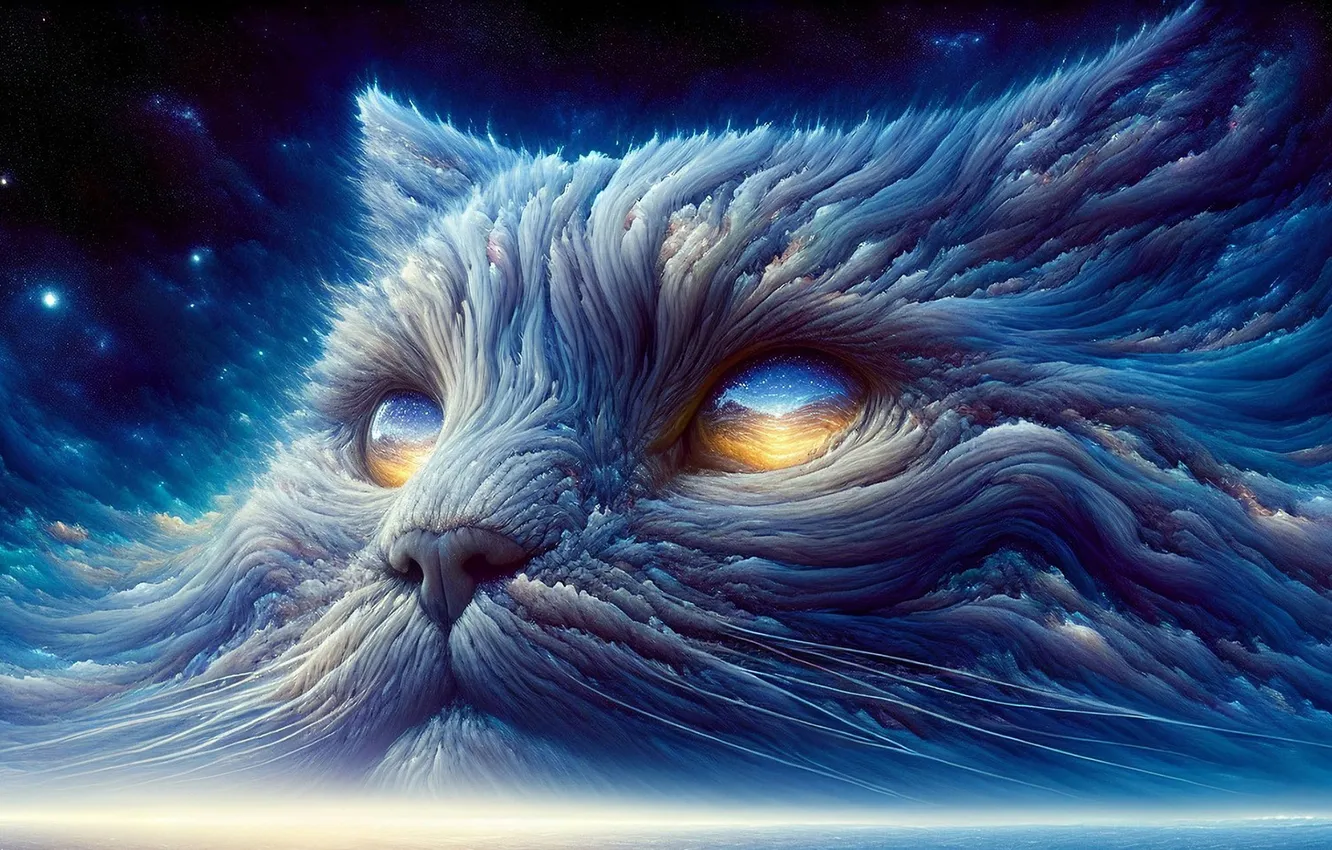 Photo wallpaper clouds, fantasy, eyes, cat