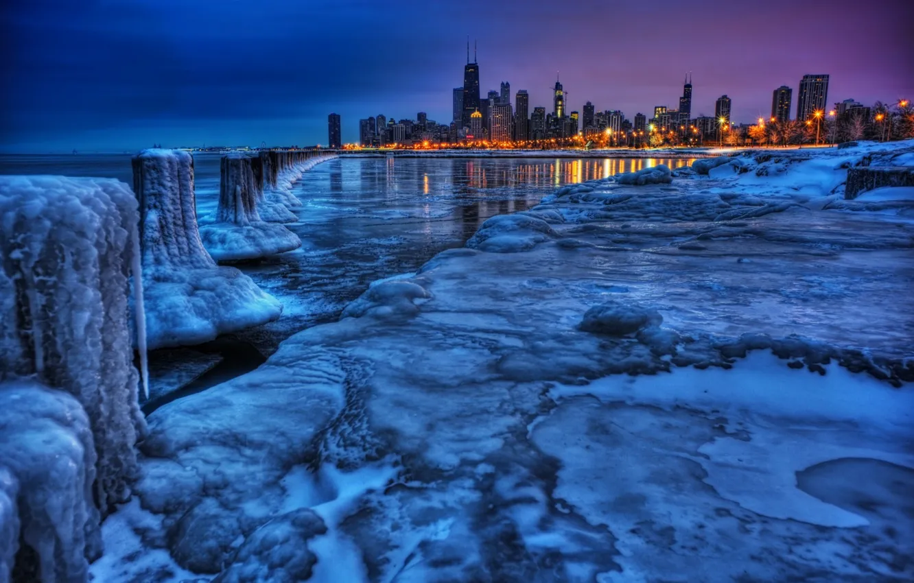 Photo wallpaper winter, landscape, the city, view, ice