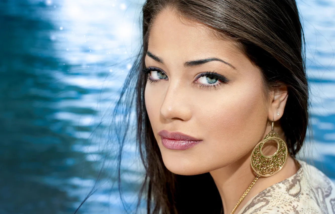 Photo wallpaper look, water, close-up, face, background, model, portrait, makeup
