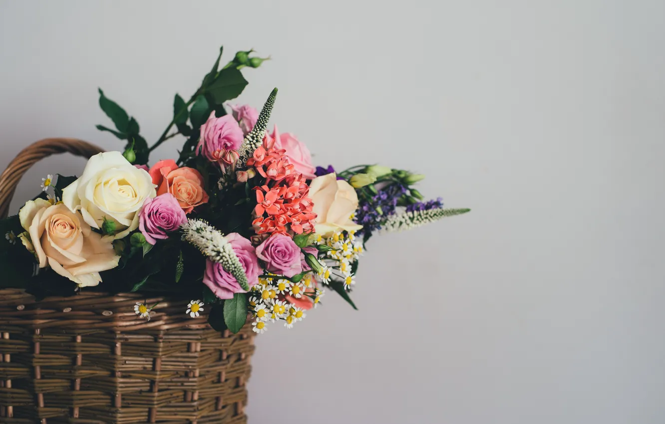 Photo wallpaper flowers, basket, bouquet