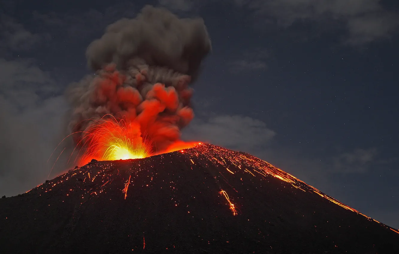 Photo wallpaper the volcano, Indonesia, the eruption, the island of Anak-Krakatau