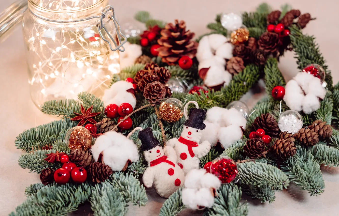 Photo wallpaper holiday, toys, Christmas, New year, snowmen, Christmas decorations, new year decorations
