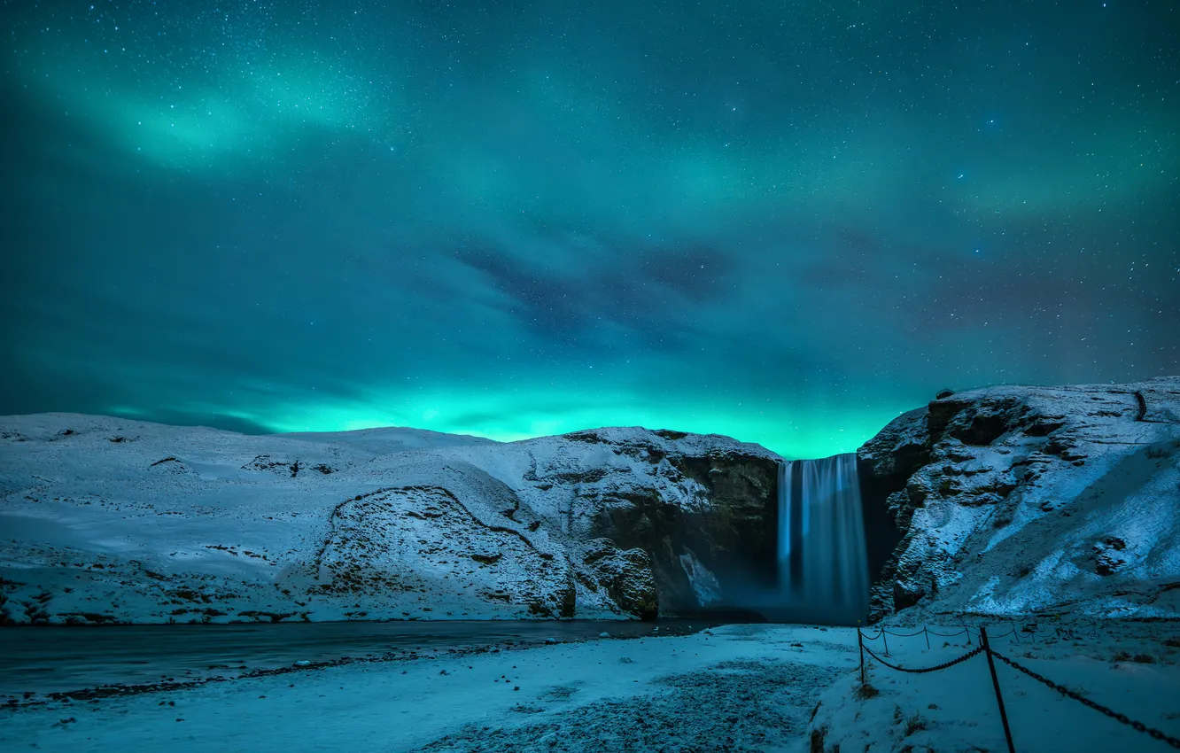 Photo wallpaper waterfall, North, Aerola borial