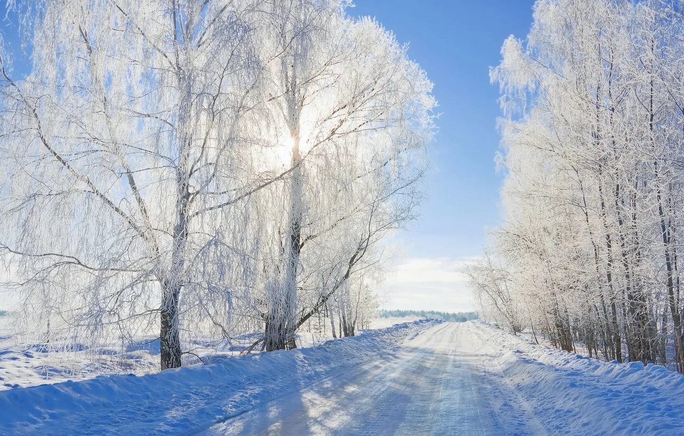 Photo wallpaper winter, road, landscape