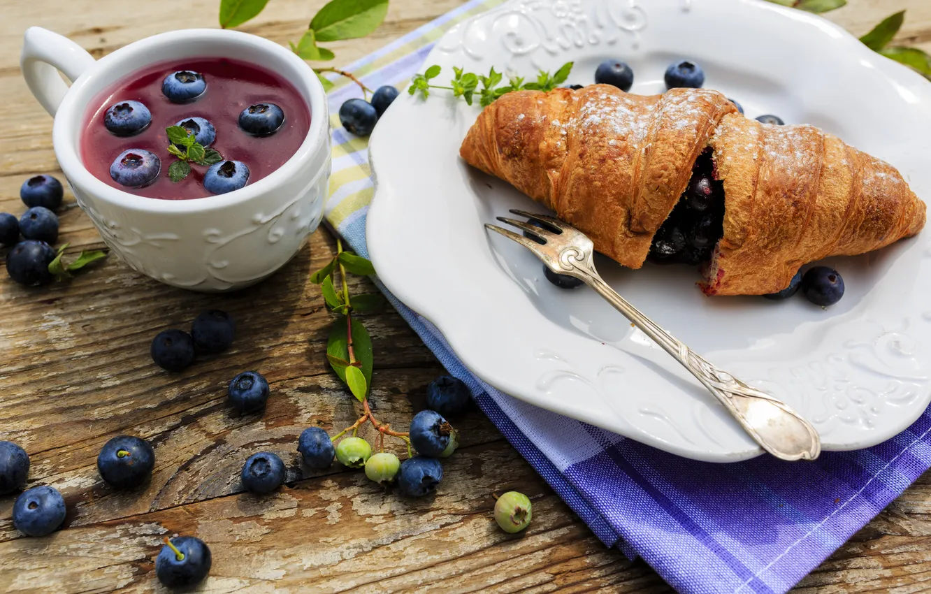 Photo wallpaper berries, blueberries, cakes, croissant