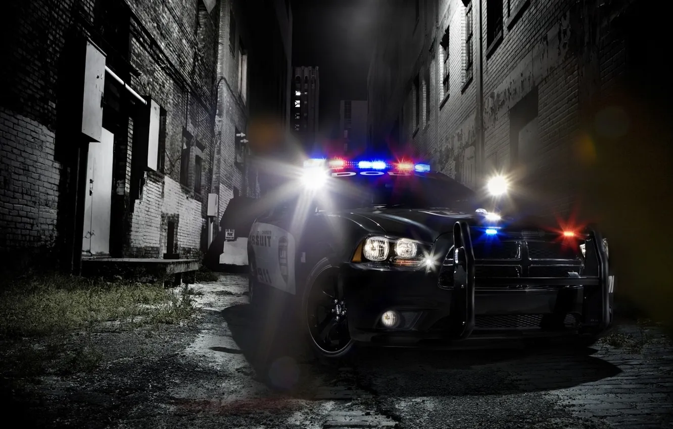 Photo wallpaper night, the city, lights, police, quarter, siren