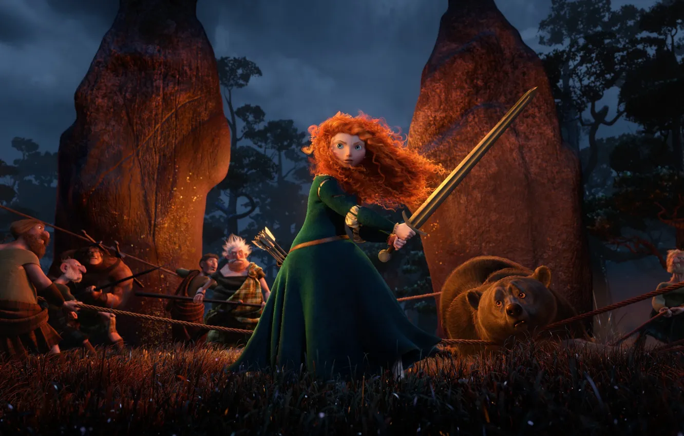 Photo wallpaper cartoon, Scotland, bear, warrior, Archer, Disney, Pixar, Pixar