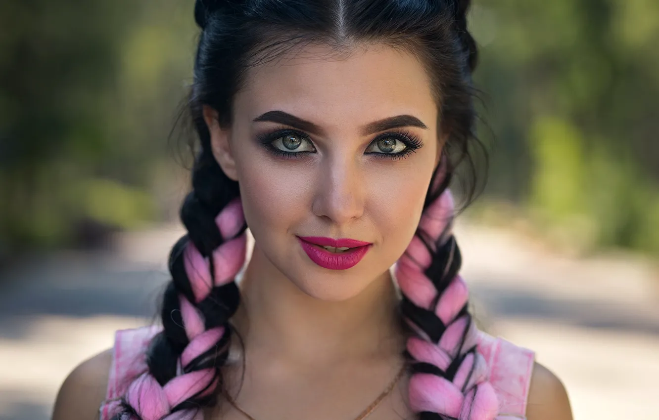 Photo wallpaper look, close-up, face, background, portrait, makeup, brunette, hairstyle