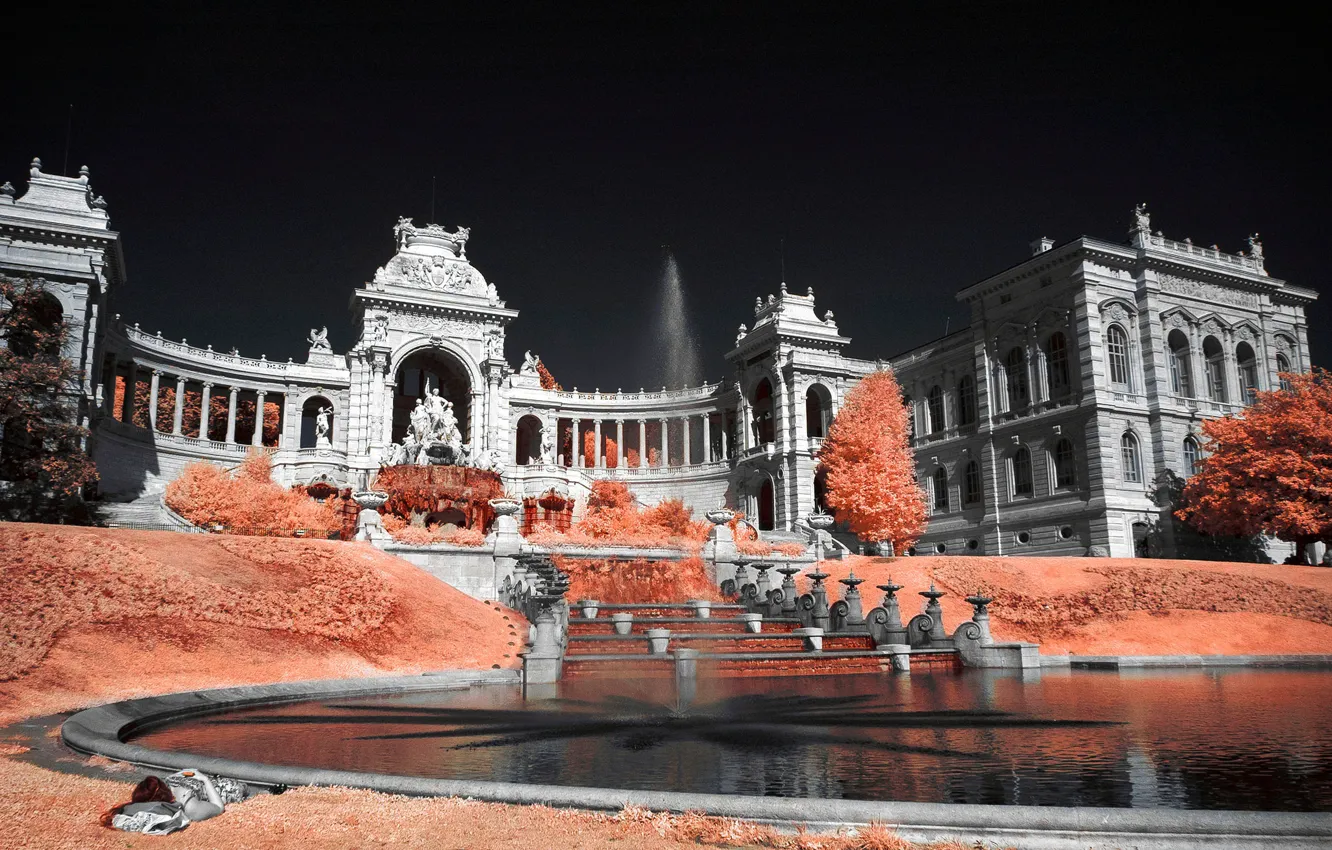 Photo wallpaper France, Palace, Marseille, Longchamp palace, infrared the