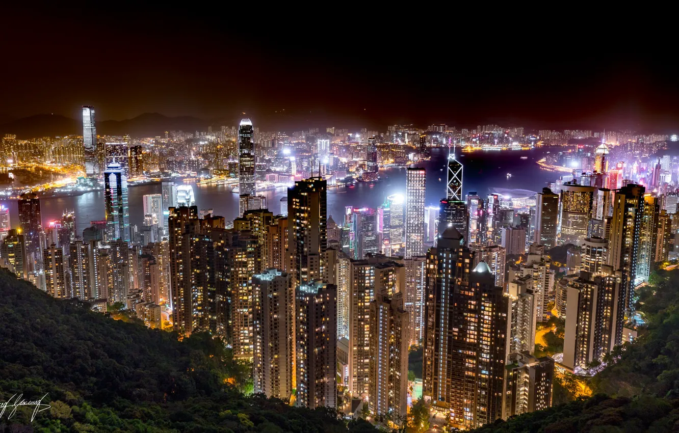 Photo wallpaper the city, lights, beauty, panorama