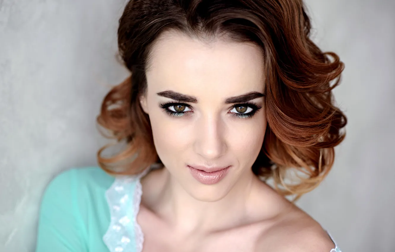 Photo wallpaper girl, green eyes, photo, model, lips, face, brunette, portrait