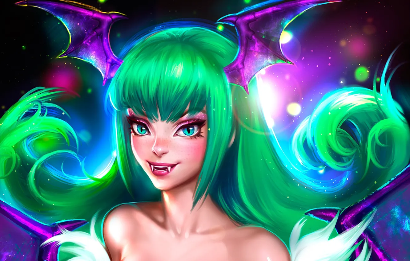 Photo wallpaper face, girl, Darkstalkers, beauty, succubus, Morrigan, Morrigan Aensland