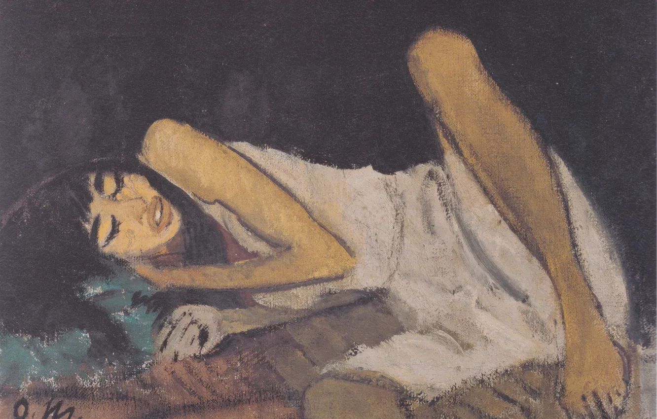 Photo wallpaper girl, Expressionism, Otto Mueller, ca1914, Lying