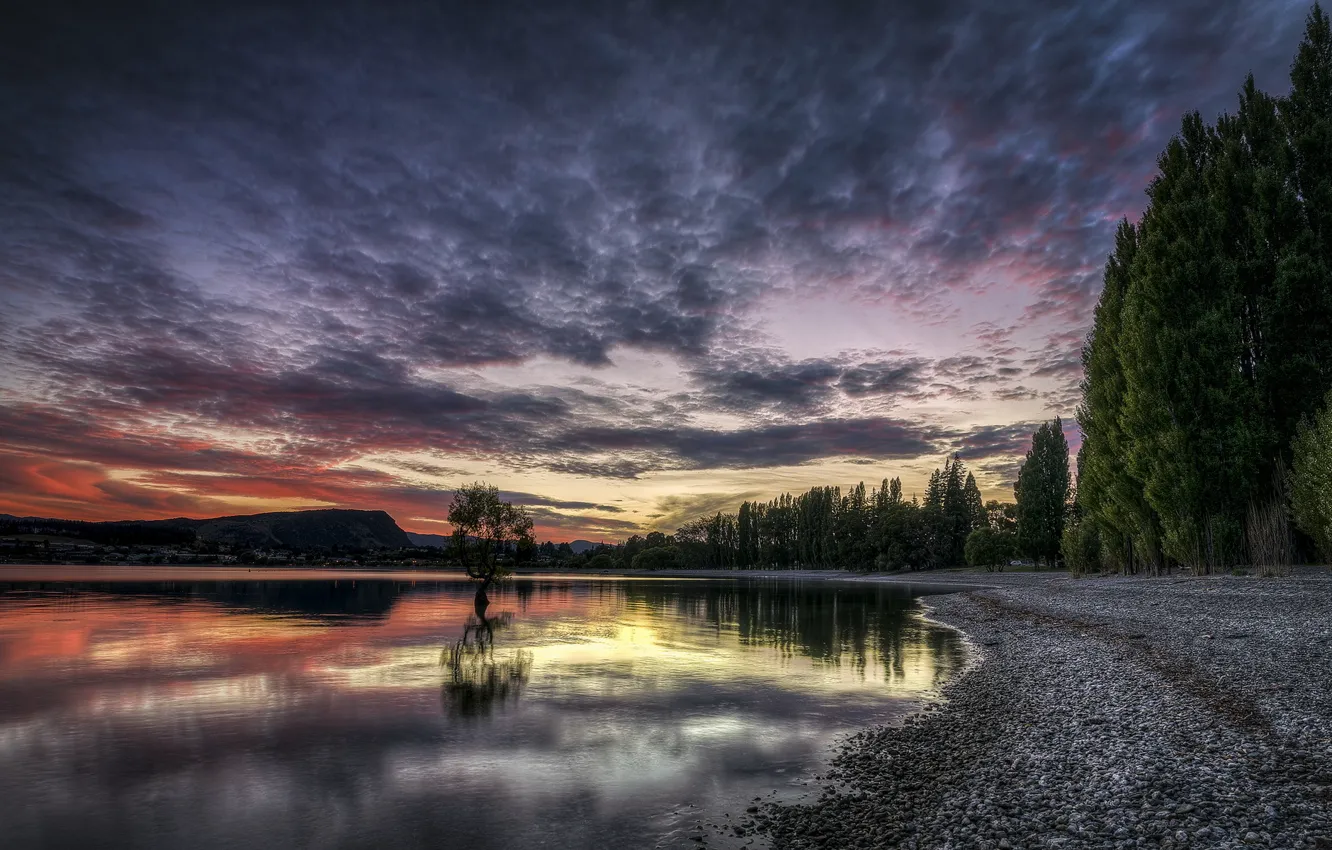Photo wallpaper landscape, sunset, lake