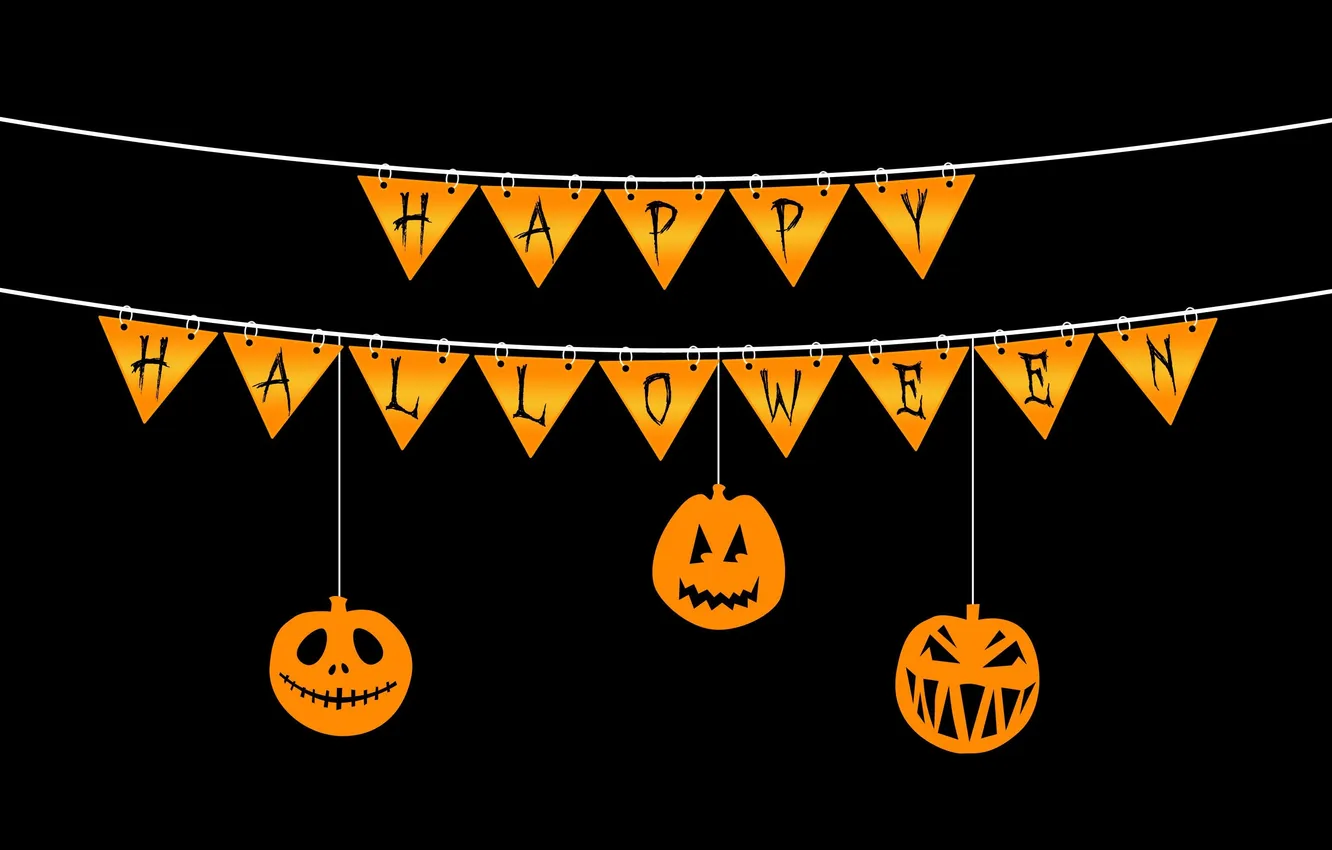 Photo wallpaper holiday, Halloween, pumpkin, Halloween, flags, pumpkins