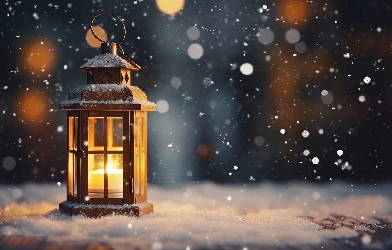 Photo wallpaper winter, light, snow, lights, new year, candles, Christmas, lights