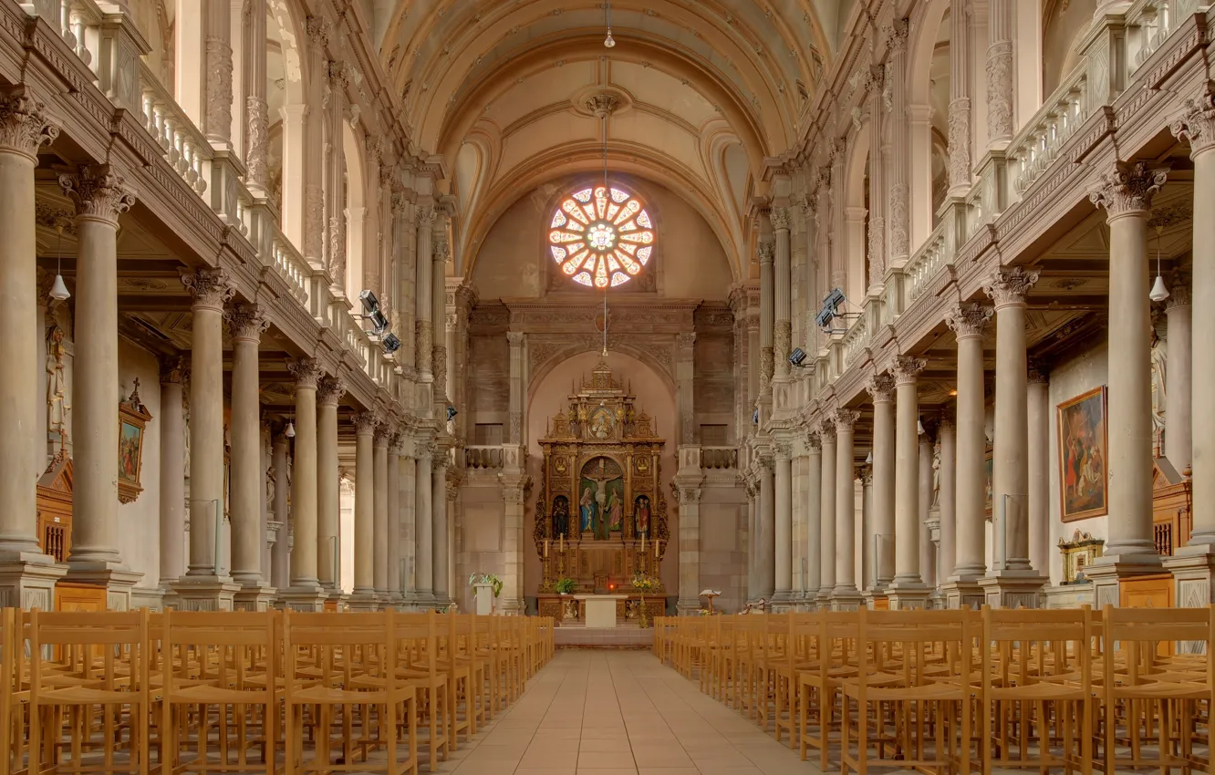 Photo wallpaper Cathedral, Spain, Interior, The nave, montbeliard, Saint-Maimbœuf church, Eglise Saint-Maimbsuf